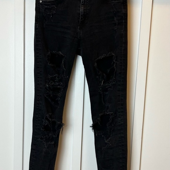 H&M Jeans Women’s Size 28 Black Denim Skinny Ankle High Waist Ripped Belt Loops - Picture 1 of 12